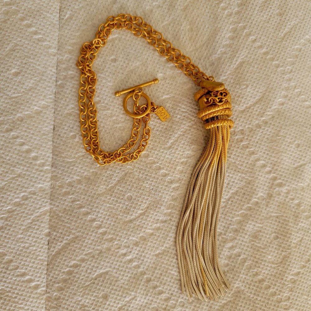 RARE TAT2 SNAKE GRADIENT MIXED METAL 24K PLATED GOLD/ 925 SILVER TASSEL NECKLACE